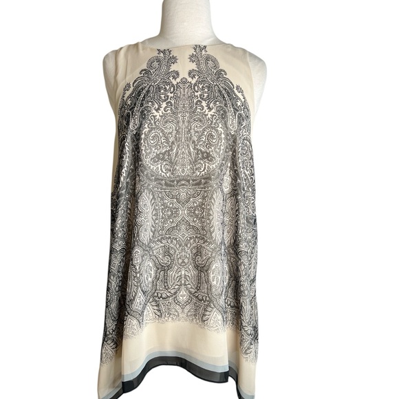 Max Studio Tops - Max Studio Cream & Black Patterned Sleeveless Blouse – Asymmetrical Hem